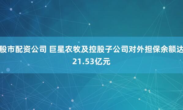 股市配资公司 巨星农牧及控股子公司对外担保余额达21.53亿元